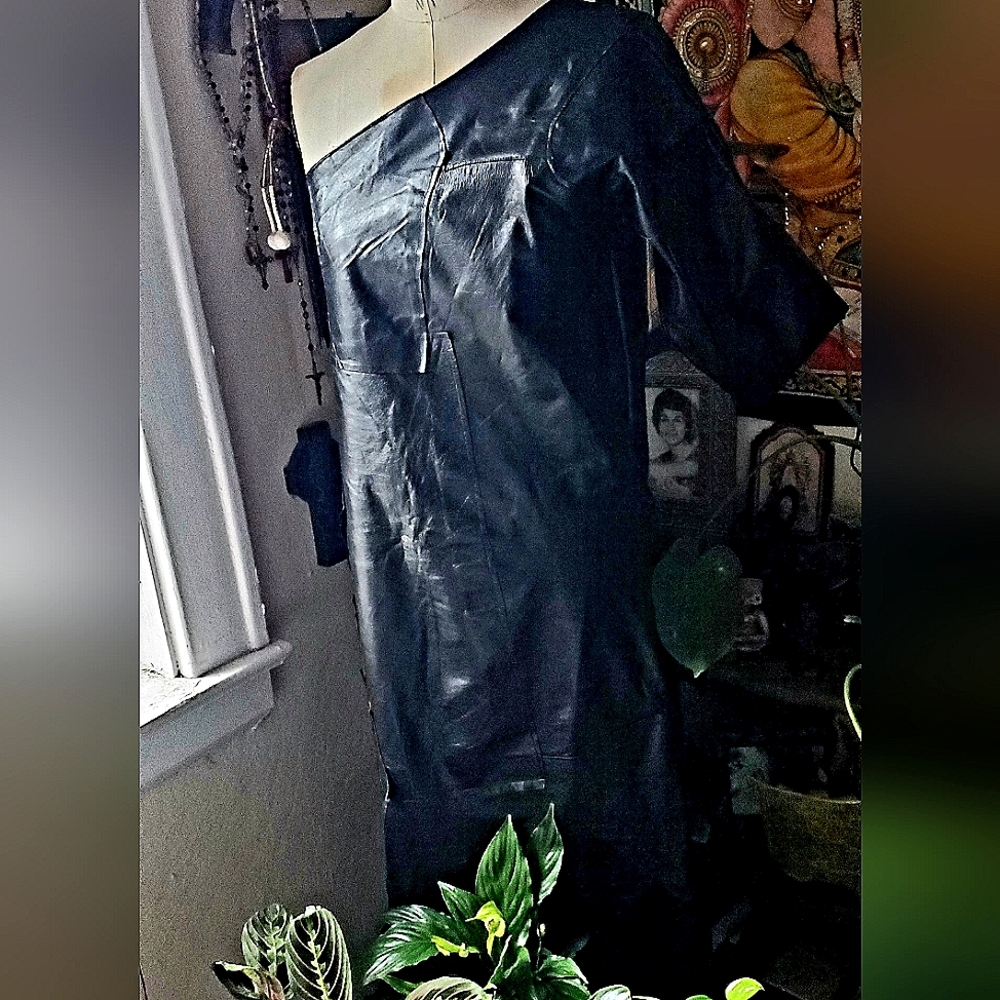 One shoulder genuine leather dress